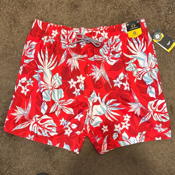 Speedo Red and White Tropical Print Men's Shorts- XXL - Picture 1 of 7